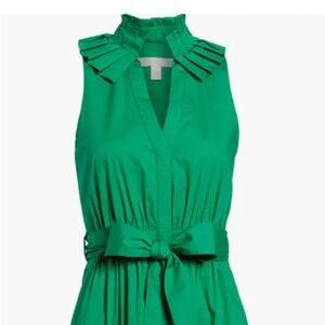 1901 GREEN PLEATED COLLAR SHIRTDRESS WITH FRONT BUTTONS AND WAIST TIE, Size 6